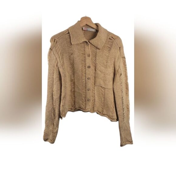 Free People Spring Summer Unique Linen Cotton Distressed Cardigan  Size S - Picture 2 of 7
